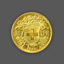 20 Swiss Francs GOLD - 1915 back